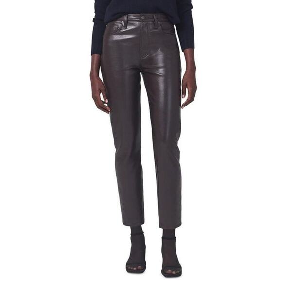 New Citizens of Humanity Women's Jolene Leather Cropped Pants Brown Size 29